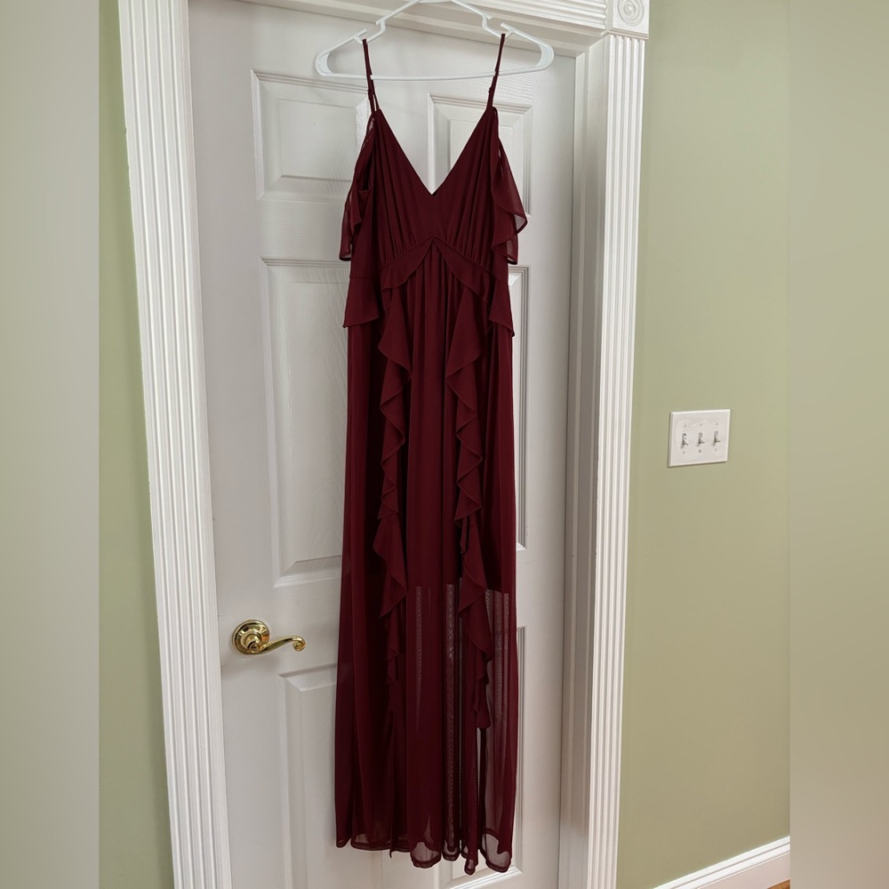Express Maroon long dress with ruffles